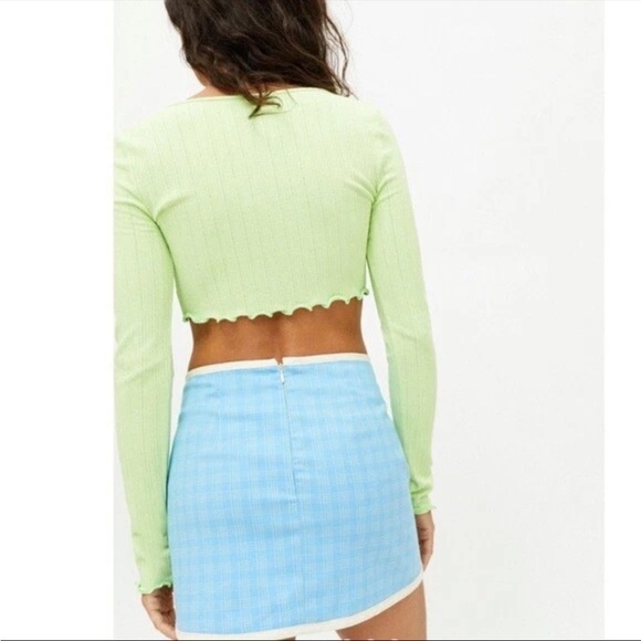 Urban Outifitters UO Picnic Dolphin Hem Mini Skirt Blue White Multi - Picture 4 of 10